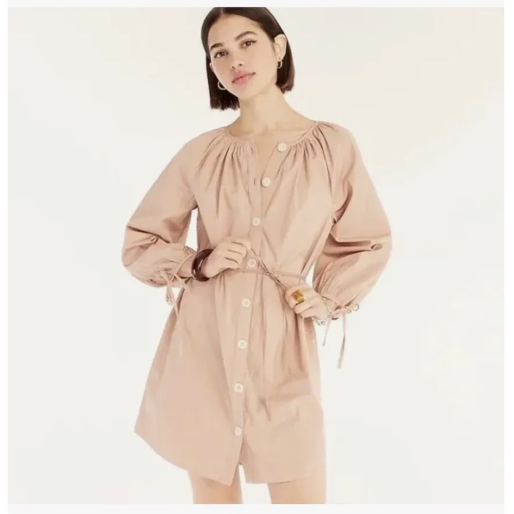 J. Crew Tie-sleeve Button-front Dress in Cotton Poplin
